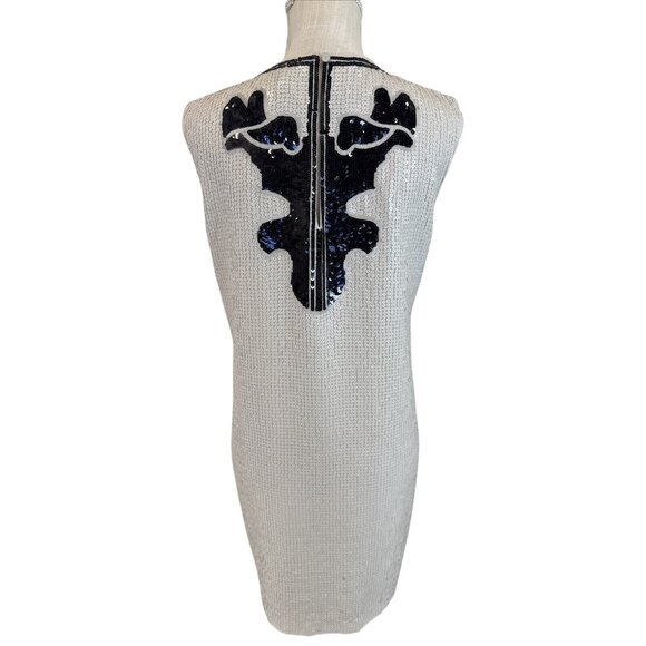 BCBG Beige With Black Sequin Pattern Sleeveless Mini Dress S - Picture 3 of 10